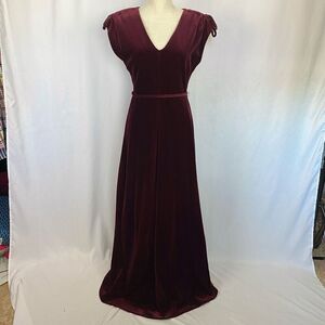 Vintage Red Burgundy Maxi Dress by The Kollection Short Sleeve V Neck women’s Sz